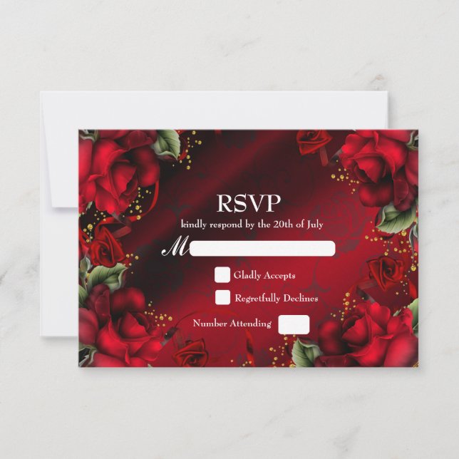 Tarjeta de RSVP de boda gótica elegante con rosas  (Anverso)