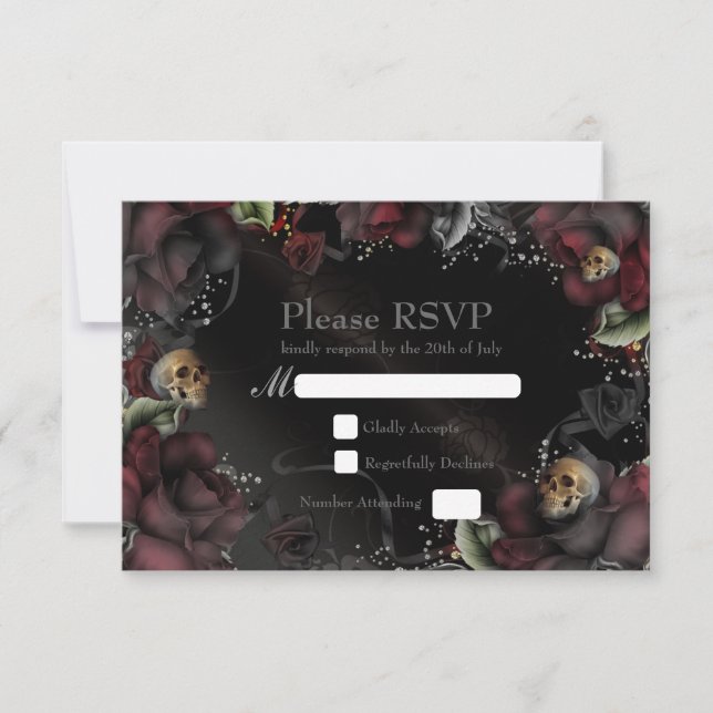 Tarjeta de RSVP de boda gótica Rosas Negras y Cala (Anverso)