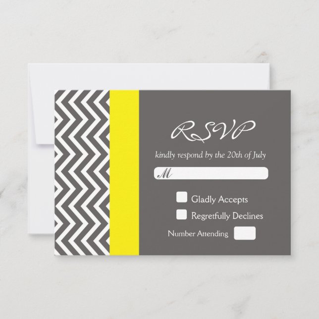 Tarjeta de RSVP de boda gris y amarillo Chevron mo (Anverso)