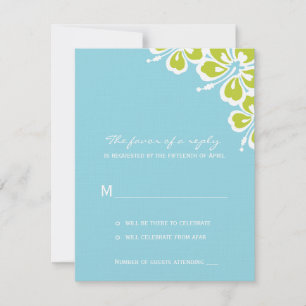 Tarjeta de RSVP de Boda Hibiscus Delight - Azul Ci