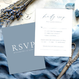 Tarjeta de RSVP de boda minimalista azul polvorien