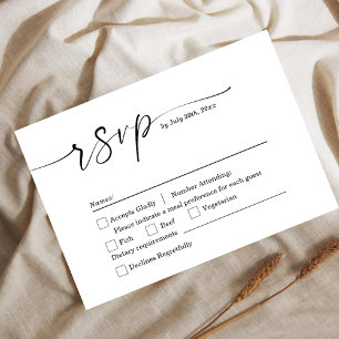 Tarjeta de RSVP de Boda Minimalista Blanco y Negro