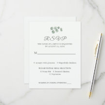 Tarjeta de RSVP de boda minimalista de eucalipto v