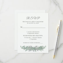 Tarjeta de RSVP de boda minimalista de eucalipto v