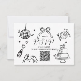 Tarjeta de RSVP de boda minimalista dibujada a man