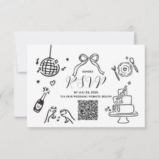 Tarjeta de RSVP de boda minimalista dibujada a man