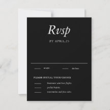 Tarjeta de RSVP de boda minimalista elegante negra