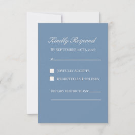 Tarjeta de RSVP de boda minimalista en azul polvor