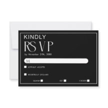Tarjeta de RSVP de Boda Minimalista en Blanco y Ne