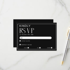 Tarjeta de RSVP de Boda Minimalista en Blanco y Ne