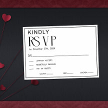 Tarjeta de RSVP de Boda Minimalista en Blanco y Ne