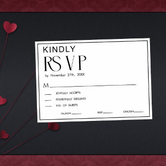 Tarjeta de RSVP de Boda Minimalista en Blanco y Ne