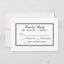 Tarjeta de RSVP de boda minimalista en negro y bla