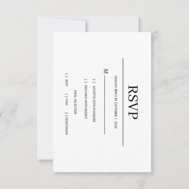 Tarjeta de RSVP de Boda Minimalista Moderna en Bla (Anverso)