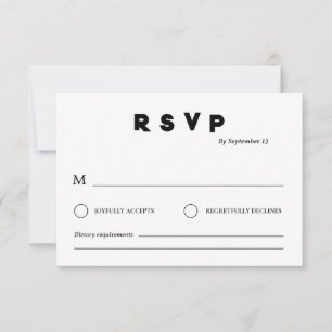 Tarjeta de RSVP de Boda Minimalista   Simple Negro