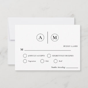 Tarjeta de RSVP de Boda Minimalista   Simple Negro