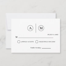 Tarjeta de RSVP de Boda Minimalista | Simple Negro