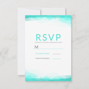 Tarjeta de RSVP de Boda Moderna Acuarela Agua Azul