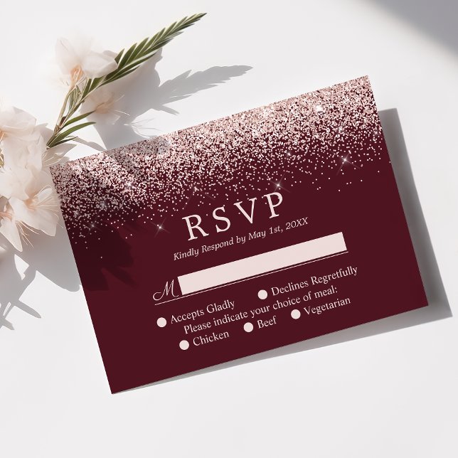 Tarjeta de RSVP de Boda Moderna Burgundy con Confe (Subido por el creador)