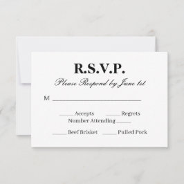 Tarjeta de RSVP de boda moderna en blanco y negro