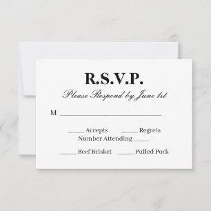 Tarjeta de RSVP de boda moderna en blanco y negro