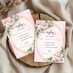Tarjeta de RSVP de boda moderna polvorienta rosa c