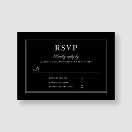 Tarjeta de RSVP de boda negra formal elegante mode