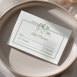 Tarjeta de RSVP de boda Olive Sage Toile de Jouy C