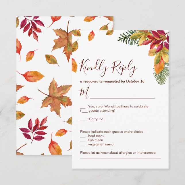 Tarjeta de RSVP de Boda Otoño Enamorarse (Anverso / Reverso)