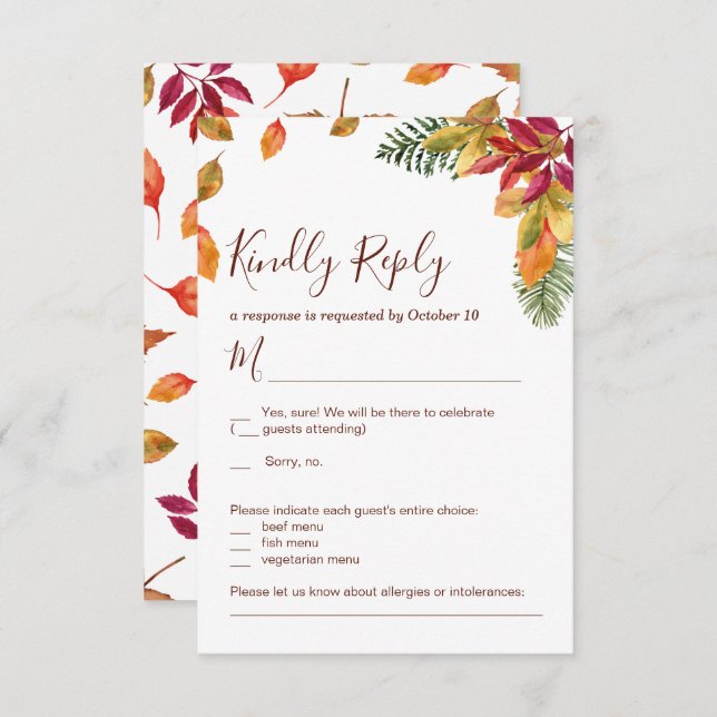 Tarjeta de RSVP de Boda Otoño para Enamorarse (Anverso / Reverso)