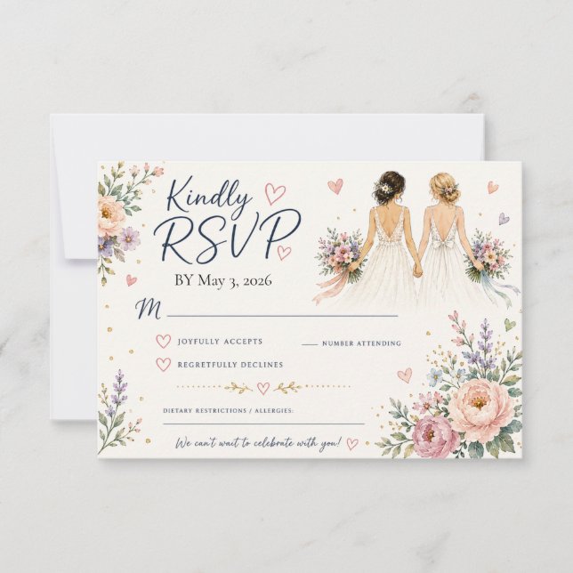 Tarjeta de RSVP de boda para dos novias (Anverso)