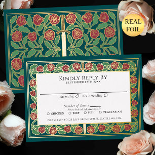 Tarjeta de RSVP de Boda Real con Espada Floral Dor