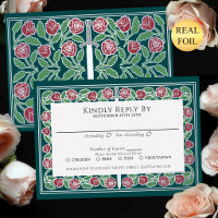 Tarjeta de RSVP de Boda Real con Espada Floral Pla