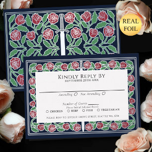 Tarjeta de RSVP de Boda Real Espada Floral Platead