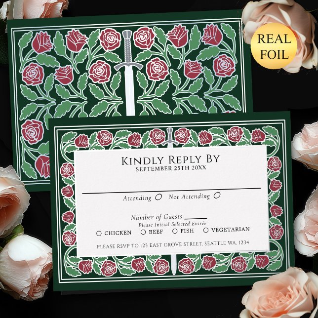 Tarjeta de RSVP de Boda Real Espada Floral Platead (Subido por el creador)