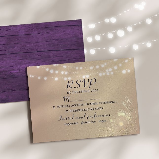 Tarjeta de RSVP de Boda Rústica con Luces de Cuerd (Subido por el creador)