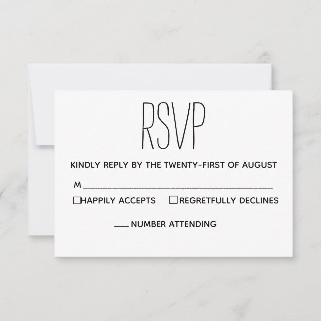 Tarjeta de RSVP de boda simple moderna en blanco y (Anverso)