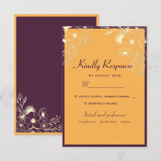 Tarjeta de RSVP de Boda Tonos de Joyas (Anverso / Reverso)
