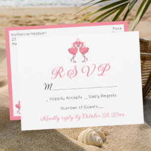 Tarjeta de RSVP de boda tropical hawaiana con flam