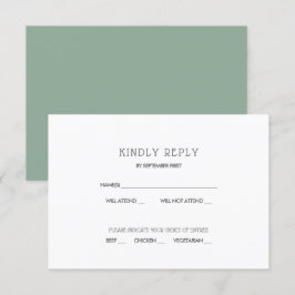Tarjeta de RSVP de boda verde sabio moderna simple