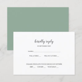 Tarjeta de RSVP de boda verde sage moderna simple
