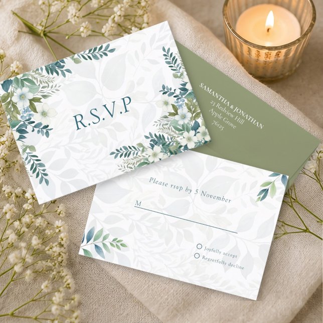 Tarjeta de RSVP de boda Verde Salvia Marfil Eucali (Subido por el creador)