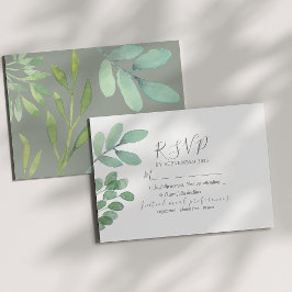 Tarjeta de RSVP de boda verde salvia rústica