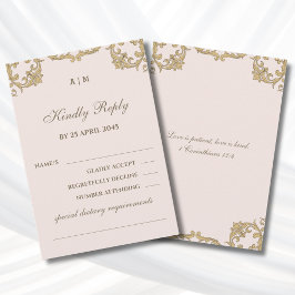 Tarjeta de RSVP de boda victoriana cristiana rosa 