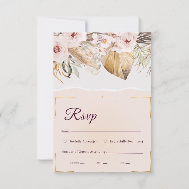 Tarjeta de RSVP de Bodas Boho Pampas Hierba Palma  (Anverso)