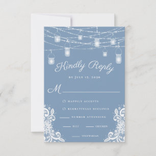 Tarjeta de RSVP de Bodas con Luces Azules Polvorie