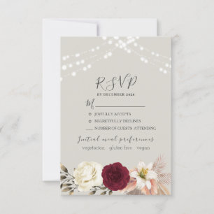 Tarjeta de RSVP de Bodas con Luces de Cuerda Rústi