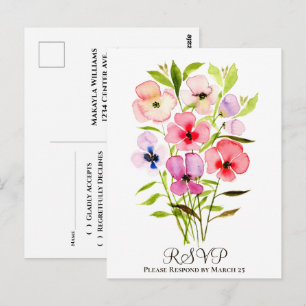 Tarjeta de RSVP de Bodas con Ramo Floral en Acuare