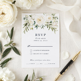 Tarjeta de RSVP de Bodas con Rosas de Jardín Blanc
