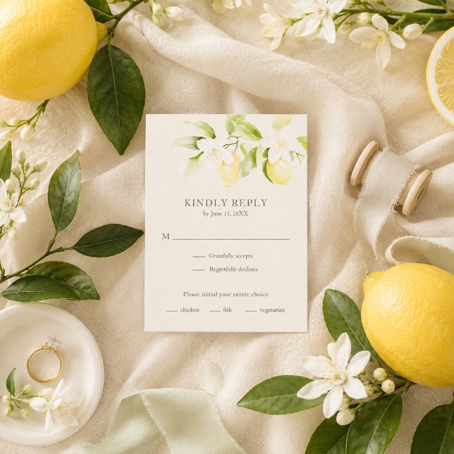 Tarjeta de RSVP de Bodas de Jardín de Marfil con F (Lemon Blossom Ivory Garden Wedding RSVP Card)